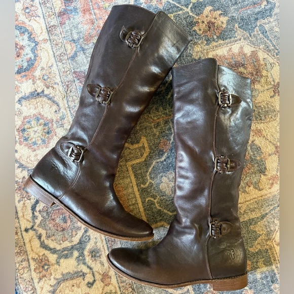 Frye Shoes - Frye Paige Buckle Riding brown leather boots sz 8.5